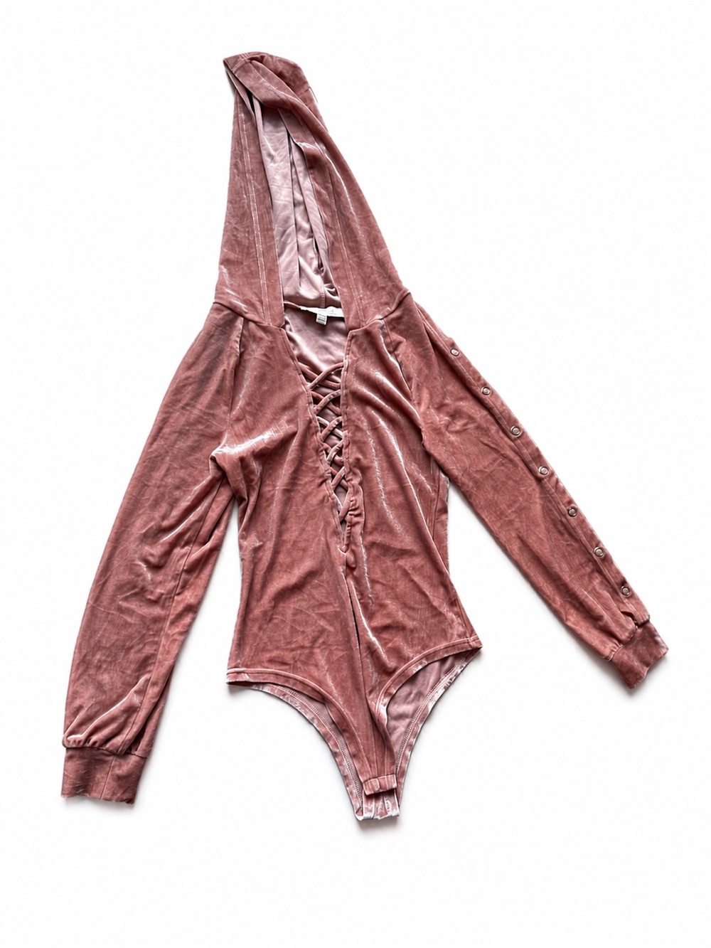 Blush Rose Velvet Lace-Up Hooded Bodysuit